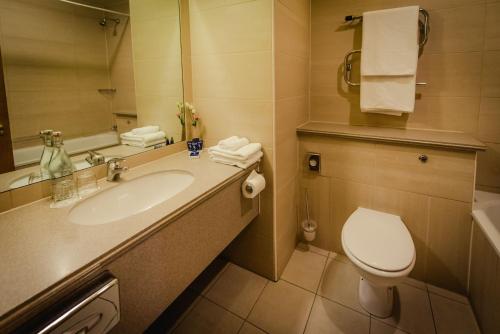 a bathroom with a sink and a toilet and a mirror at Roganstown Hotel & Country Club in Swords
