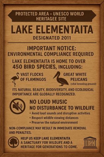 a poster for a music festival with a sign in a wooden frame at Lake Elementaita Manor in Gilgil
