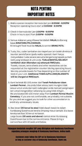 a screenshot of a document with the words motor painting important notes at Kundasang Guesthouse in Kundasang