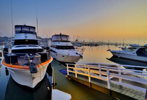 a group of boats are docked in a harbor at Little Inn By The Bay Newport Beach Hotel in Newport Beach