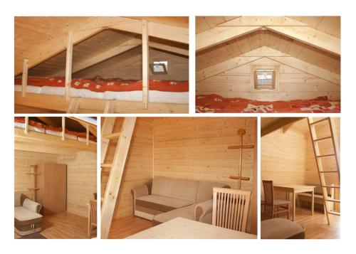 eine Collage mit Bildern eines Zimmers mit Etagenbett in der Unterkunft Chata Sport Kemp Areál in Hranice