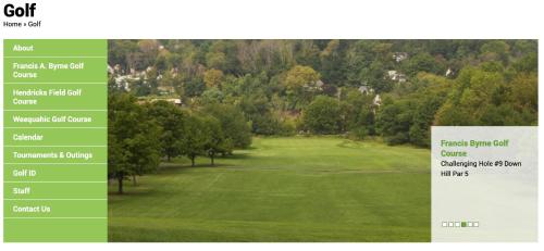 a view of a golf course with trees and a sign at Newark Gem Pearl 3BR, 2BA - Sleeps 10 - Walk to Prudential Center and Newark Penn Station, Near EWR and American Dream Mall, includes WiFi - Laundry - Backyard - Gym in Newark