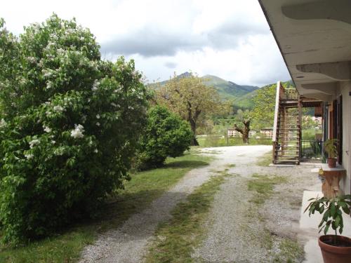 a dirt road next to a house with bushes at Le Playon, classification 3 étoiles in Lus-la-Croix-Haute
