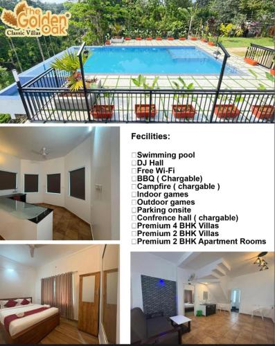 a collage of photos of a hotel with a pool at The Golden Oak A Classic Villas in Vythiri
