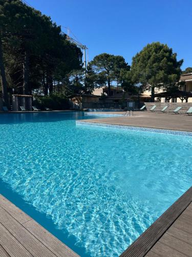 une grande piscine avec de l'eau bleue dans l'établissement Cala Rossa, Lecci - villa 5 minutes de la très belle plage de Cala Rossa, à Lecci