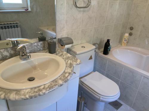 a bathroom with a sink and a toilet and a tub at Vila Fjaka in Dugi Rat