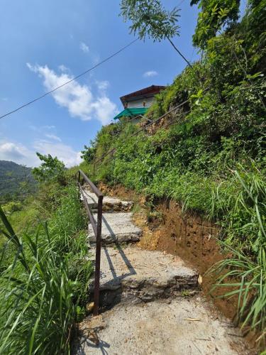 a house on the side of a hill with a staircase at Kailash villa and restro in Pokhara