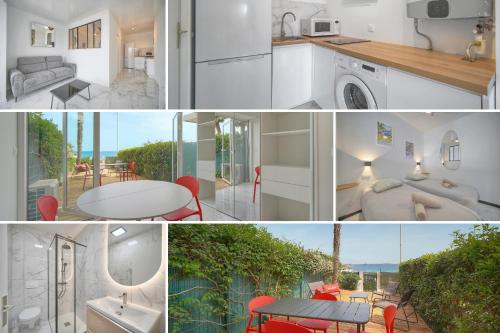 un collage de photos d'une cuisine et d'un salon dans l'établissement Le Cali - Front de mer - Palm Beach - VCA, à Cannes