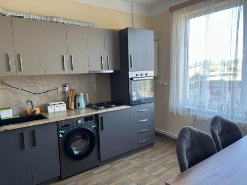 a kitchen with a washing machine and a washer at Family Trip in Kutaisi