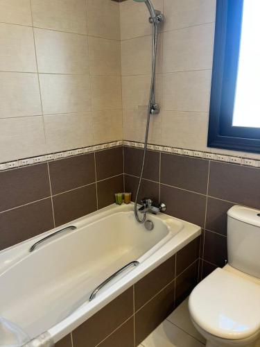 a bathroom with a bath tub and a toilet at Lazuli Zen Villa with Private Pool in Pyla