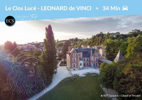 une image d'un manoir avec une peinture d'un homme dans l'établissement 3 Central Tours Bleu - Proche de tous commerces, à Tours