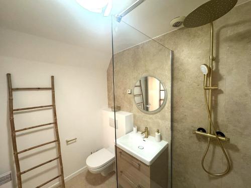 une salle de bain avec une douche, des toilettes et un lavabo dans l'établissement Studio vieux nice coulee verte, à Nice