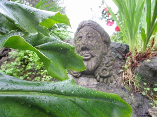 a statue of a buddha in a garden at Agriturismo Boccadifuoco in Motta Camastra