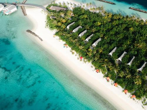 an aerial view of an island in the ocean at Oaga Art Resort Maldives - Greatest All Inclusive Plan with Free Speedboat Round-trip in North Male Atoll