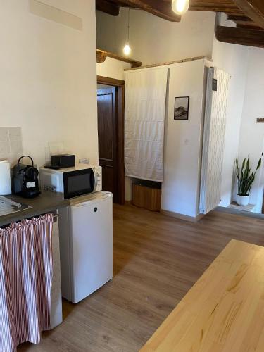 a kitchen with a refrigerator and a microwave at Civita Home Belvedere in Civita di Bagnoregio