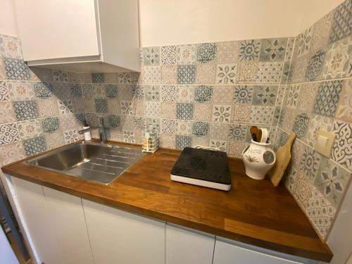 une cuisine avec un évier et un plan de travail dans l'établissement Joli et agréable studio, à Bordeaux