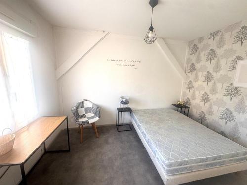 - une chambre avec 2 lits et une chaise dans l'établissement Grand appartement centre-ville, à Belfort