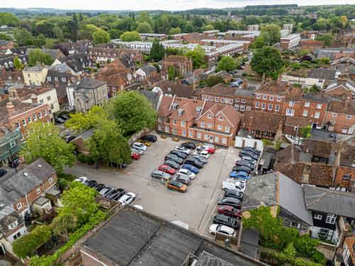 an aerial view of a parking lot in a city at Mercure Salisbury White Hart Hotel & Apartments in Salisbury