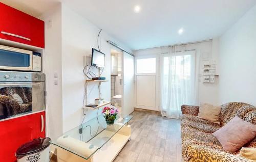un salon avec un canapé et une fenêtre dans l'établissement Appartement charmant à Schiltigheim de 30 m², à Schiltigheim