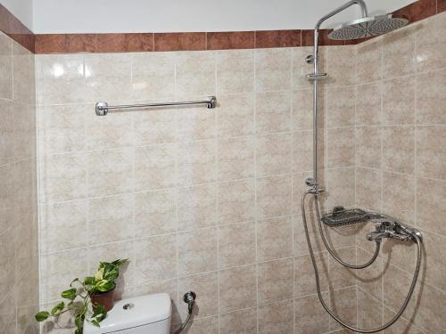 a shower stall in a bathroom with a toilet at Lemon Nest 2 in Votsalákia