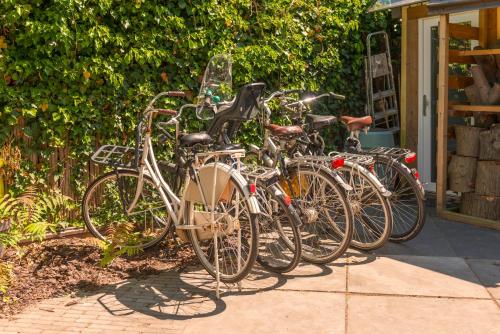 a group of bikes parked next to each other at Tiny house - fietsverhuur, eigen keuken en badkamer in Nijmegen