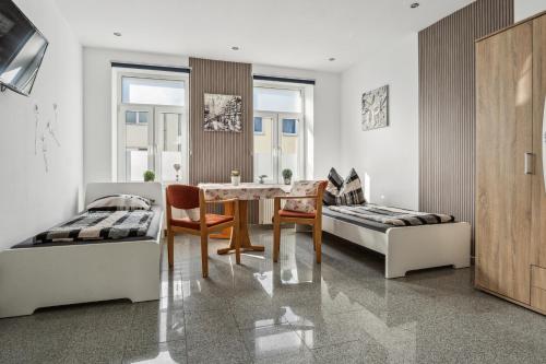 クレーフェにあるMonteur Wohnung Kleve KL10 - Innenstadtのダイニングテーブルと椅子のあるリビングルーム