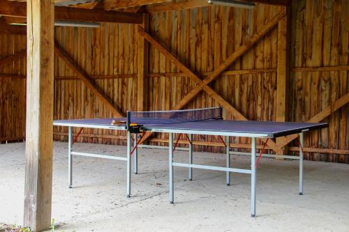 eine Tischtennisplatte in einer Scheune in der Unterkunft Le Chalet in Montfroc