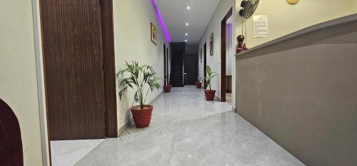 a hallway with potted plants in a building at Hotel K9 Regency sirsa in Sirsa