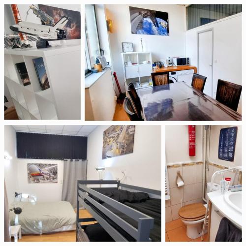 un collage de photos d'une chambre avec salle de bains dans l'établissement Spacieux T2 Bis Industriel Aérospatial, à Toulouse