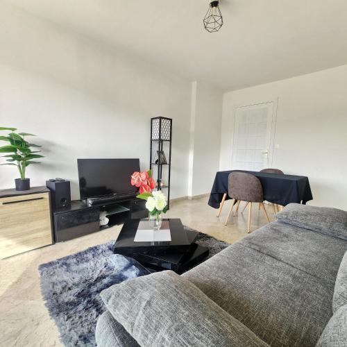 un salon avec un canapé et une table dans l'établissement Nice Centre - Plage, promenade des anglais, resto, vieille ville , tram tout à pied !, à Nice