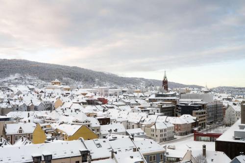 a view of a city covered in snow at Scandic Ørnen in Bergen