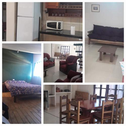 a collage of pictures of a kitchen and a living room at Cabañas Las Dunas in El Nihuil