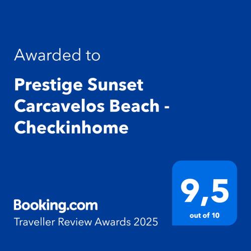 a screenshot of a cell phone with the text awarded to prestige sunset carvers beach at Prestige Sunset Carcavelos Beach - Checkinhome in Carcavelos