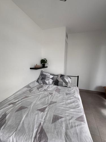 カップ・ダグドにあるAppartement 6 personnes Cap d'Agdeの白い部屋の大型ベッド1台