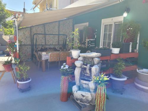 a group of potted plants on a patio at Alex Home 2 in Alexandroupoli