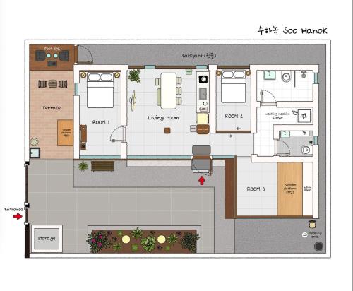 a floor plan of a house at Exclusive House Hanok Stay 'Soo Hanok' in Suncheon