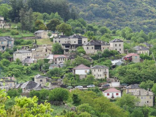 a village on a hill with houses and trees at Arhontiko Aristis in Aristi