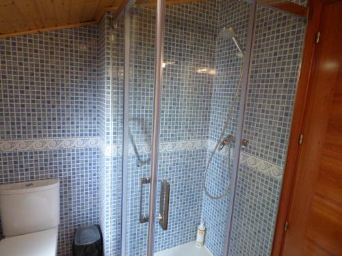 a bathroom with a shower and a toilet at La serreta de Paüls in Paúls