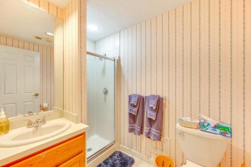 a bathroom with a toilet and a sink and a shower at Charming Jackson Mountain Retreat on Golf Course! in Jackson