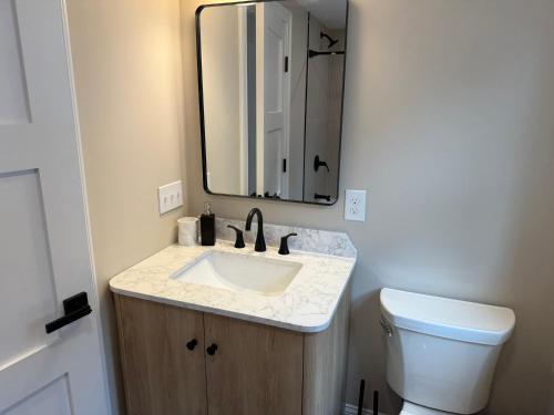 a bathroom with a sink and a toilet at Boston First floor condo in Framingham
