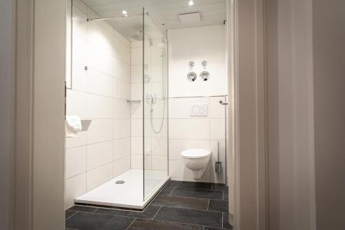 a bathroom with a shower and a toilet at M8 Apartment - Zentral und exklusiv auf 290 m2 in Sonthofen