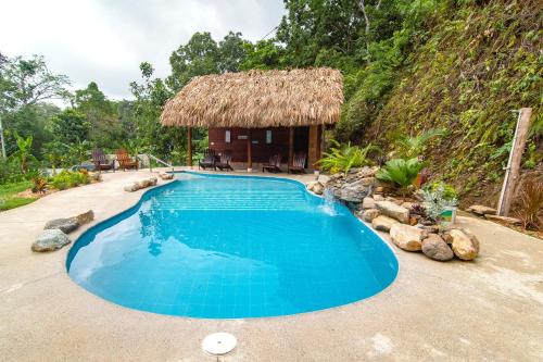 a swimming pool in a resort with a hut at Promisedland Tayrona Cabins Hotel in Buritaca