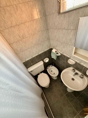 a small bathroom with a toilet and a sink at complejo 25 de mayo in Guaymallen