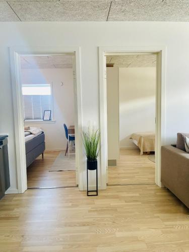 a living room with a couch and a potted plant at Nuuk Stay in Nuuk