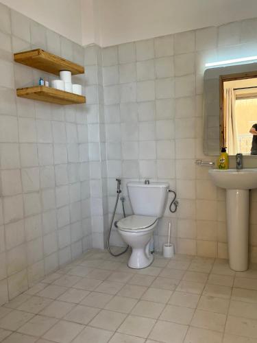a bathroom with a toilet and a sink at SurfAppart Morocco in Tamraght Ouzdar