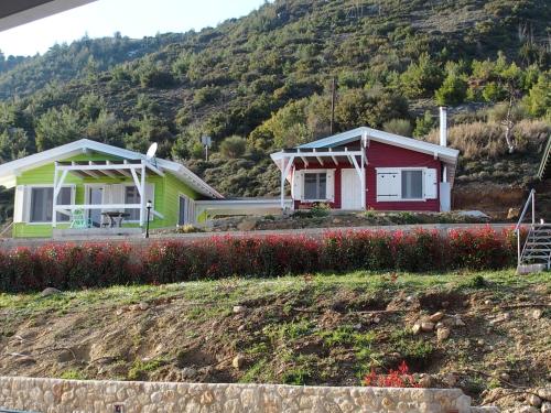 two houses on the side of a hill at Ktima Noosfera Wellness & Retreat Center in Nees Vrisoules