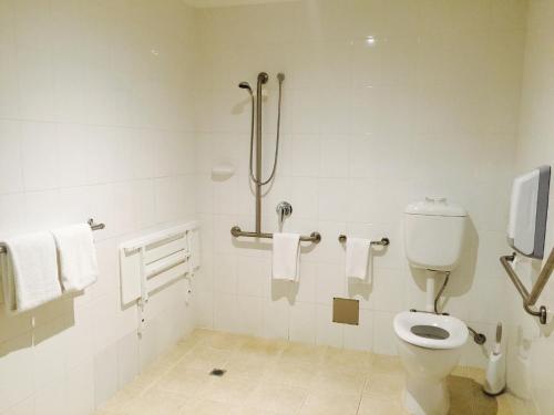 a bathroom with a toilet and a shower at City Square Motel in Melbourne