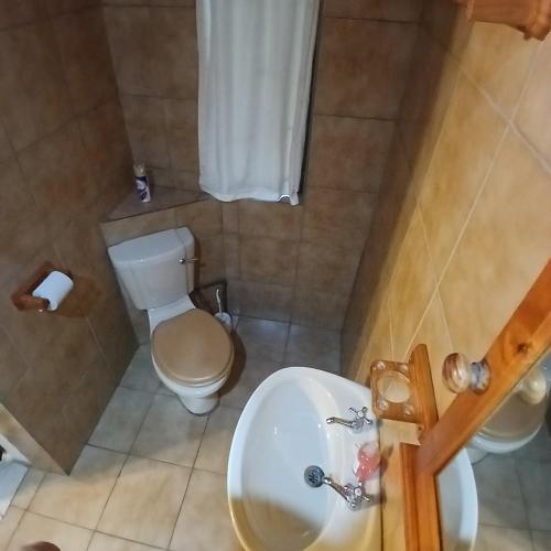 a small bathroom with a toilet and a sink at Canimambo at The Old Post Office Inn in Graskop