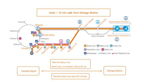 a map of the subway system at Uhome Fabric Hotel in Tokyo