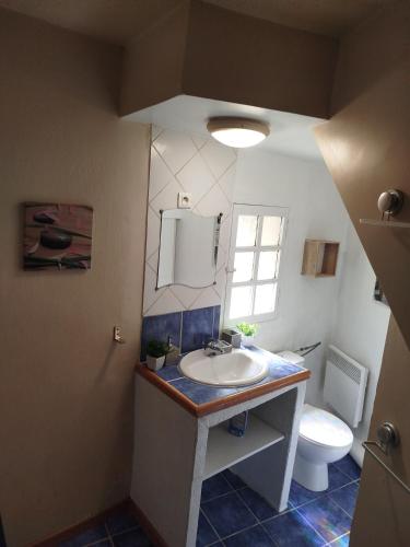 une salle de bain avec un lavabo et des toilettes dans l'établissement Appartement T3 2 chambres plein centre ville, à Arles